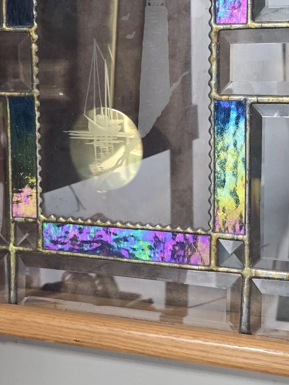 Cathedral Church Window Style Pendulum Wall Clock Stained Art Glass Lighthouse.